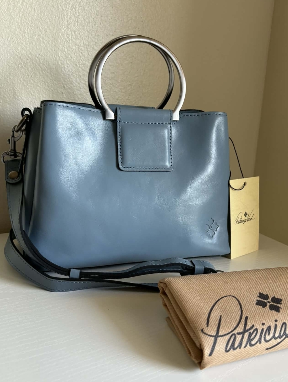 Patricia Nash Empoli Blue Leather Satchel / Crossbody With Metal Handles NWT
